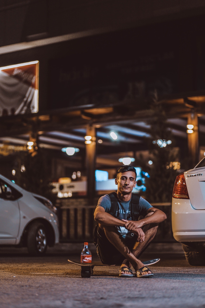 adult, men, looking, lifestyles, city, city Life, males, bokeh, bottle, street, backpack, people, skating, urban Scene, young Men, young Adult, portrait