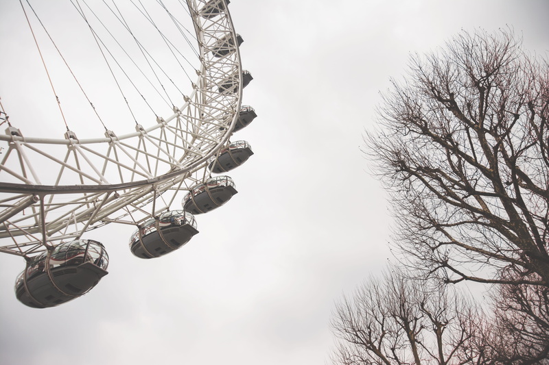 low angle view, amusement park ride, trees, shape, cloud - sky, no people, ferris wheel, 5K, tree, london eye, united kingdom, geometric shape, cocacola