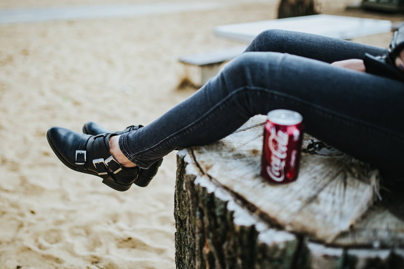 adult, close-up, relaxation, human foot, boot, shoe, can, coca-cola, water, land, lifestyles, puddle, day, human Leg, pretty, relaxing, sitting, warm clothing