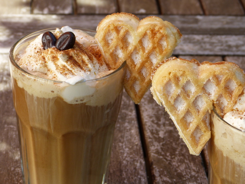 breakfast, holiday, waffle, lactose, food and drink, hot drink, glass, caffeine, glasses, day, cold beverage, grain coffee, cream, iced coffee, sweet food