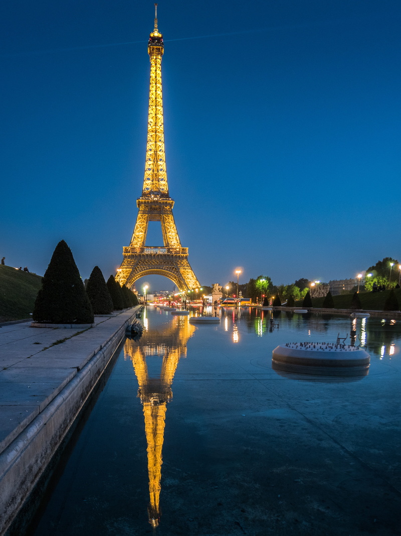 sky, lighting, tourism, light, city, pond, Eiffel Tower, 4K, tower, Water, Night, no people, water, eiffel, illuminated, architecture, tall - high, outdoors