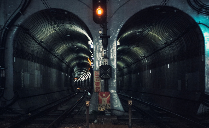 built structure, vanishing point, 2K, rail transportation, Night, track, subway, no people, grey, ueno, nuit, fujiq, slime, Japan, railroad station, long