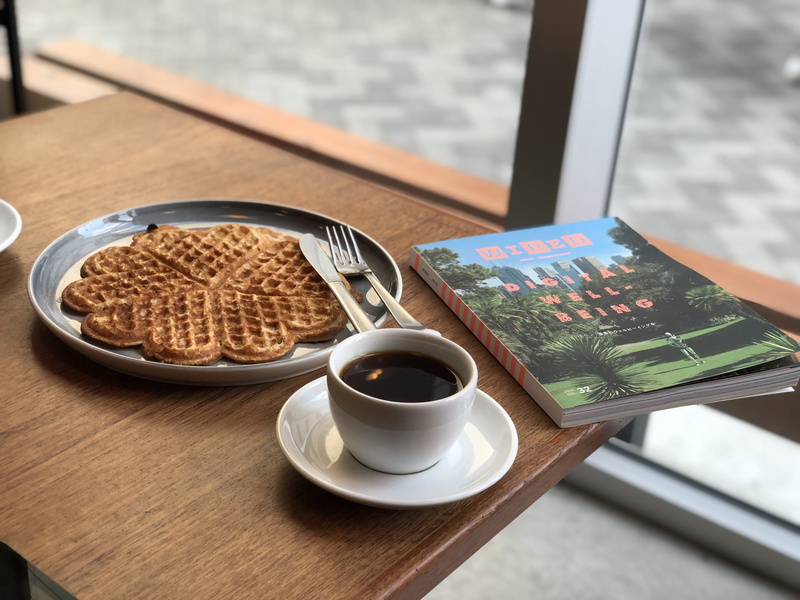 crockery, coffee table, waffle, still life, cup, cookie, mug, indoors, pottery, hot drink, saucer, sandwich, 4K, japan, food and drink, breakfast, book