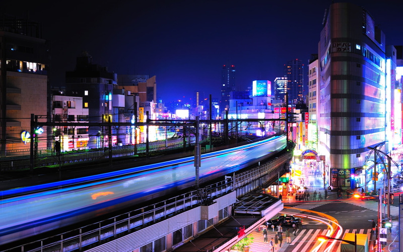 lights, Japan, Tokyo, night, Ueno, crossroads, 1080P