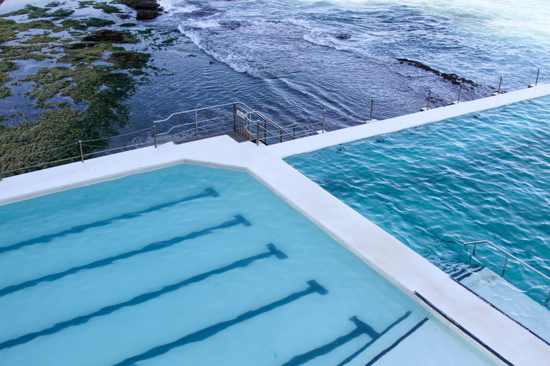 swimming pool, sea, outdoors, bondi beach, coast, green, luxury, turqoise, beauty in nature, water, blue, no people, moody, turquoise colored, infinity pool