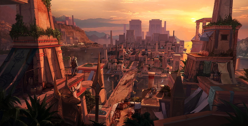 Egypt, digital, artwork, orange sky, Yun Gong, 1080P