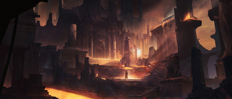digital, palace, 1080P, ruins, Yun Gong, artwork, fantasy art
