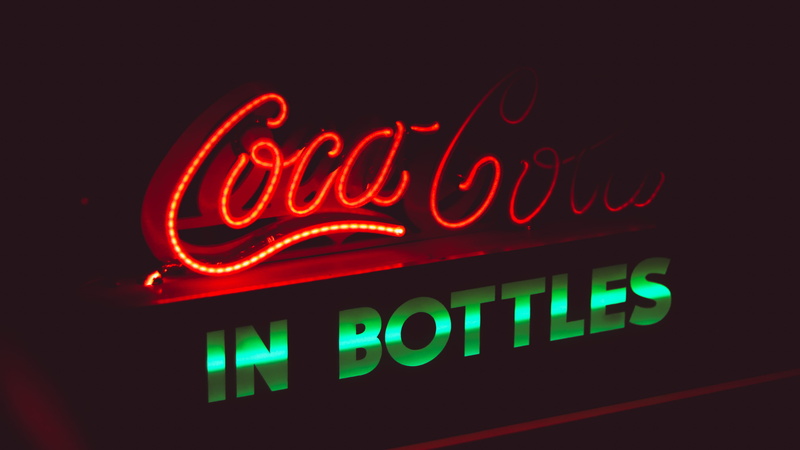 glowing, restaurant, lighting equipment, food and drink, logo, red, communication, black background, no people, united states, neon, world of coca-cola