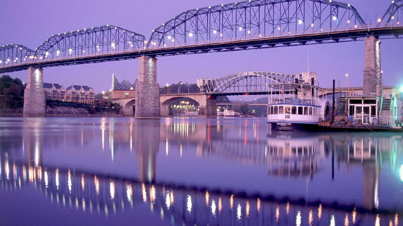 lights, nature and landscapes, chattanooga, bridges, 1080P, tennessee, steam boat, dusk, two, river