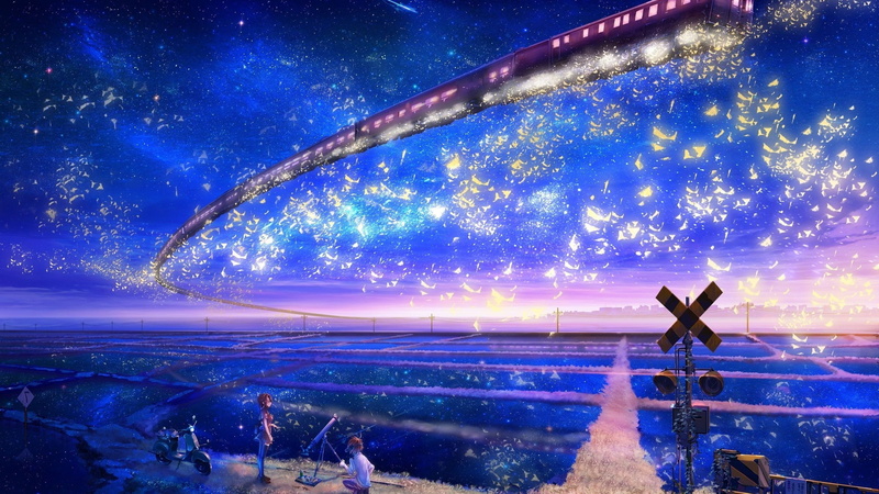 outdoors, people, arts culture and entertainment, stars, water, star - space, blue, galaxy, train, nature, space, motion, leisure activity, 2K, beauty in nature