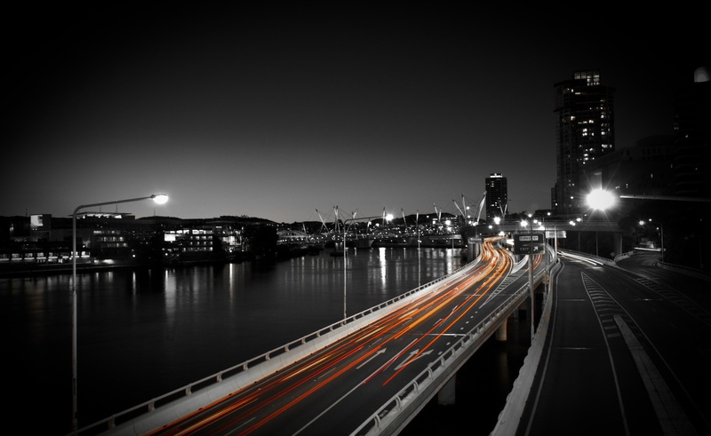Urban, Lights, Brisbane, 1080P, river, water, highway, building, Long Exposure, photography, city