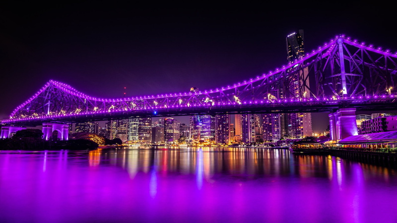 The Brisbane River, Australia, building, skyscrapers, Brisbane River, river, bridge, home, Brisbane, Story Bridge, 1080P, night city