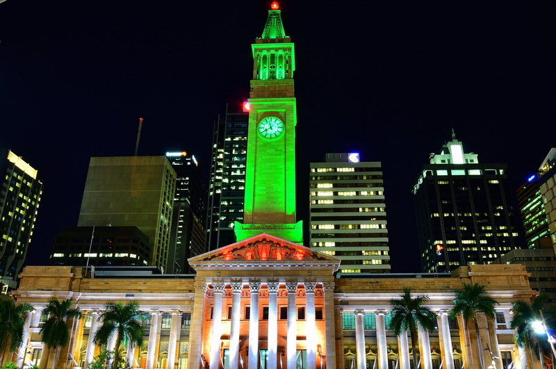 Building, Brisbane, 1080P, Brisbane City Hall, Night, City Hall, Queensland, Australia, Light, Buildings, Clock