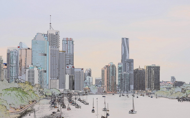built structure, tower, skyscraper, day, sky, office, Artistic, cityscape, City, landscape, Brisbane, downtown district, building exterior, 1080P, Cities