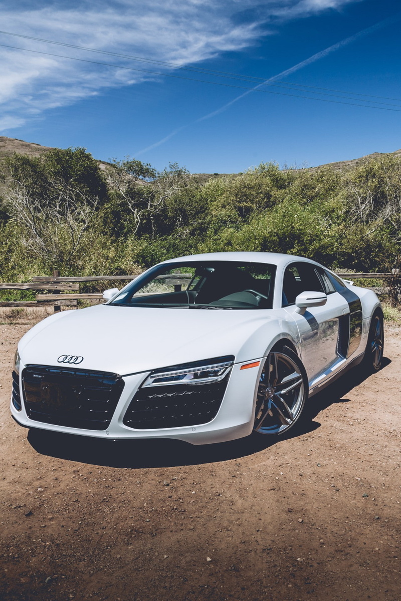 Bushes, 1080P, Audi R8, German cars, Audi R8 V8, Audi R8 Type 42, front angle view, sky, car