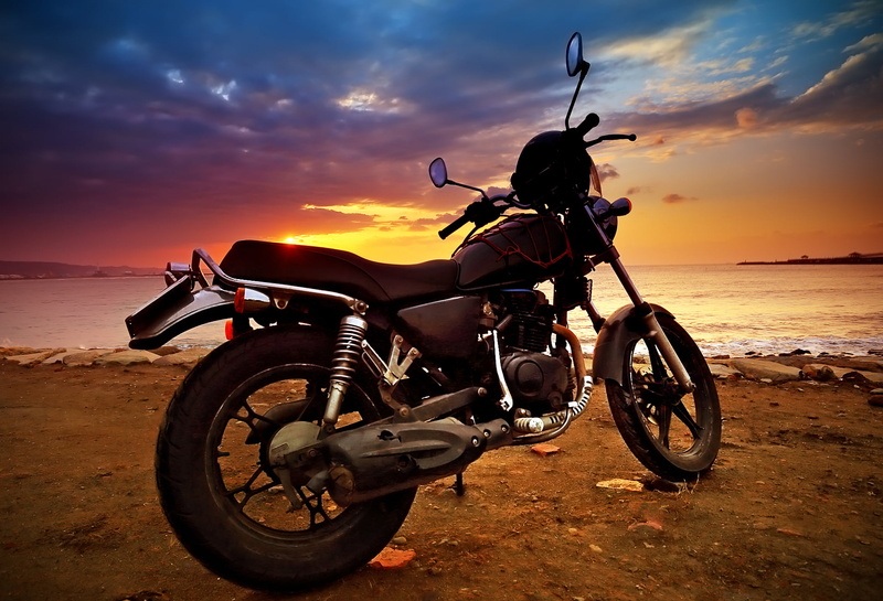 Crosser, standard, CLOUDS, SUNSET, outdoors, standard motorcycle, black standard, black, 1080P, motorcycle, sea