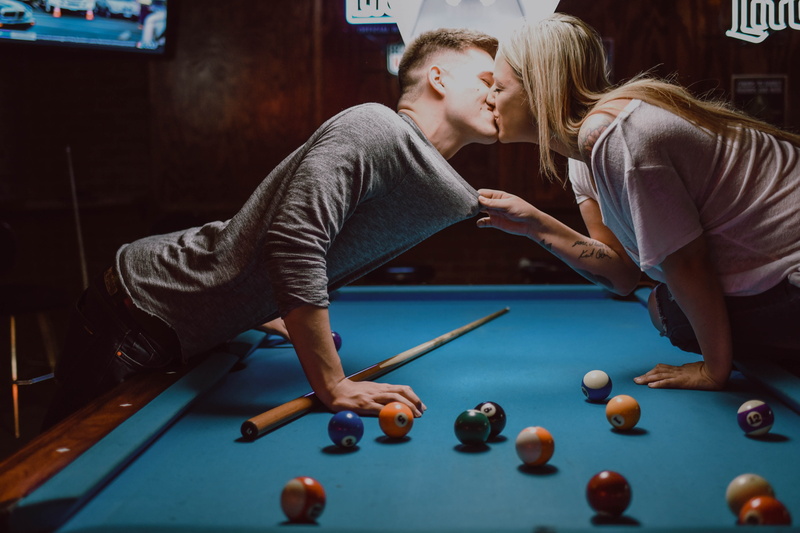 hobbies, kiss, nightlife, fashion, pool Ball, females, heterosexual Couple, light, 4K, males, young Women, concentration, men, young Men, friendship, women