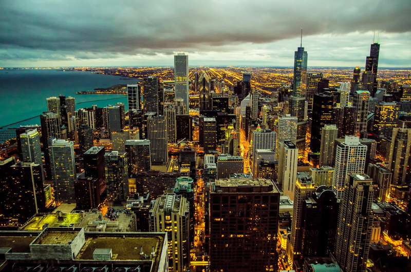 skyline, night, chicago, 1080P, United States, Illinois, Chicago Skyline at night