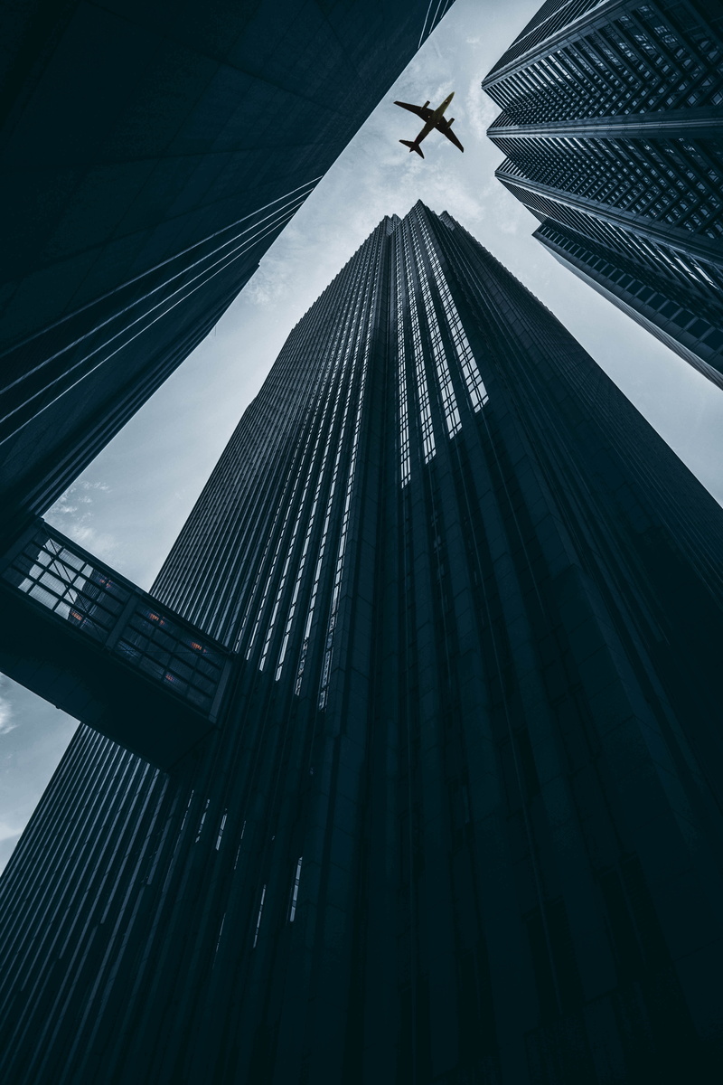 urban Skyline, transportation, nature, futuristic, construction Industry, office building exterior, cloud - Sky, flying, urban Scene, building, skyscraper