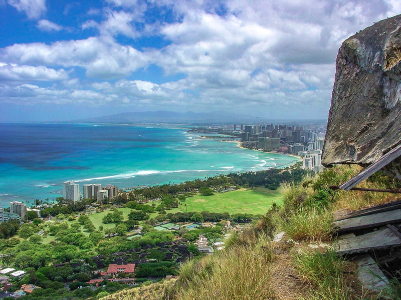 scenics - nature, sky, vacations, coastline, Diamond, coast, outdoors, Hawaii, mountain, daytime, summer, beach, buildings, 1080P, travel Destinations