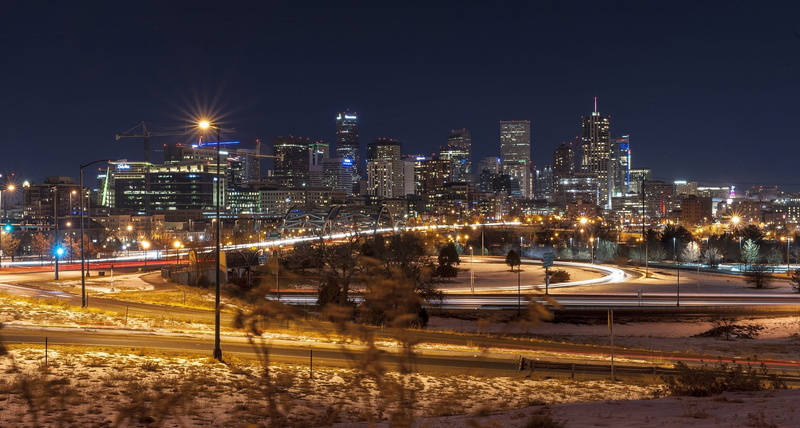 traffic, night, 1080P, speed, urban Skyline, city, office building exterior, Colorado, urban Scene, light trail, illuminated, financial district, public domain