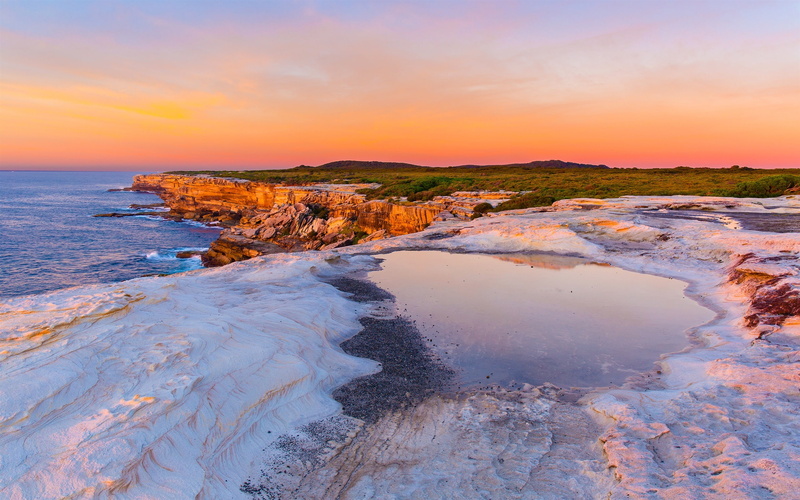 Coast, Australia, Sea, 2K, Sky, Rocks, Sunset, Red