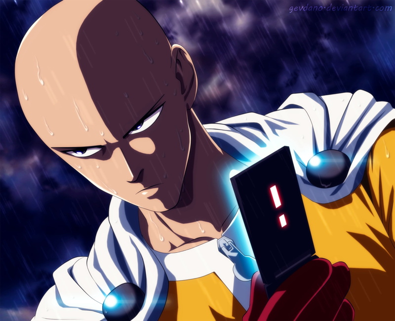 One-Punch Man, Saitama (One-Punch Man), Phone, 1080P, Anime, Rain