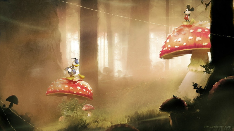 donald, mouse, 720P, animals, duck, mushrooms, ducks, mickey, art, Donald Duck, mickey mouse, hd