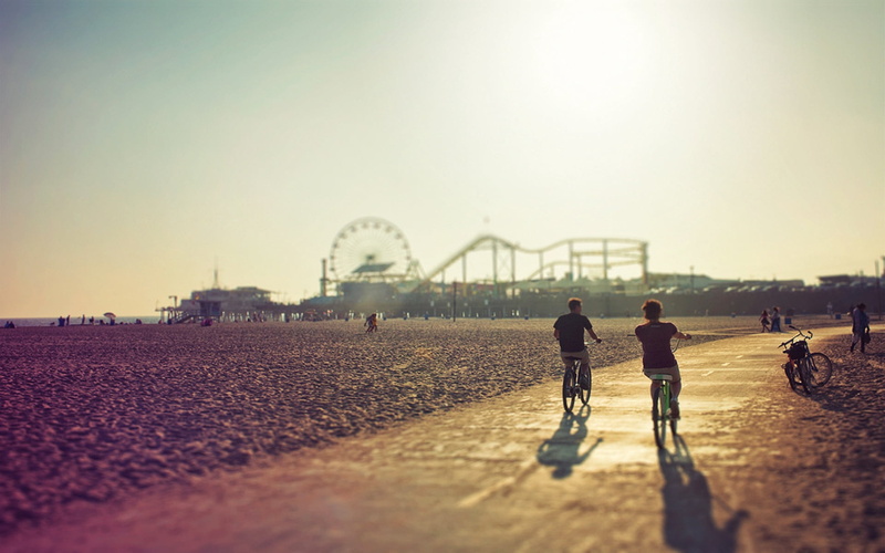 bridge - Man Made Structure, architecture, sea, summer, sunset, sand, group of people, santa Monica, clear sky, black, entertainment, real people, cityscape
