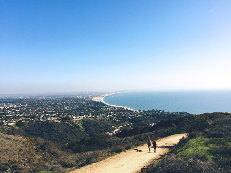 santa monica mountains, scenics - nature, built structure, tranquil scene, architecture, blue, copy space, horizon, high angle view, sea, sky, horizon over water