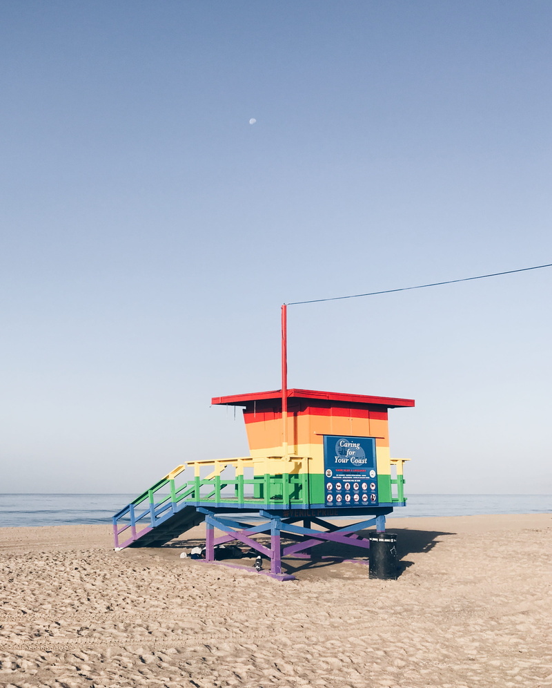 beach hut, venice beach, california, sea, water, horizon, pride venice beach, la, built structure, man made structure, no people, beach, beauty in nature