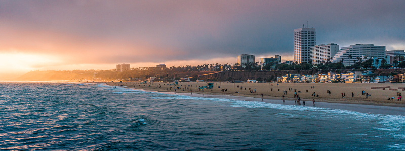 sunset, USA, Santa Monica, landscape, beach, California, 4K, ultrawide, Pacific Ocean, Los Angeles