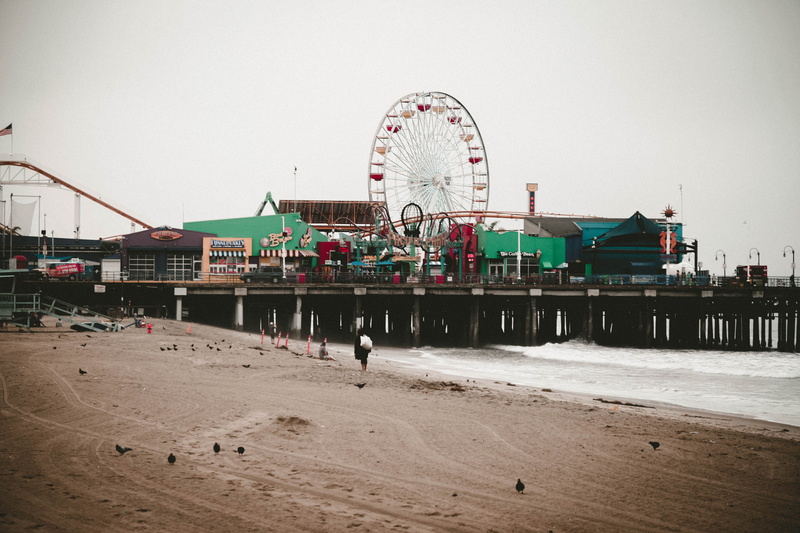 urban, california love, pier, built structure, group of people, beach, amusement park ride, ferris wheel, united states, building exterior, travel, day