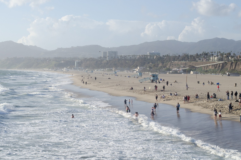 leisure activity, large group of people, ocean, holiday, sand, day, blue, 4K, monica, summer, santa monica beach, crowd, lifestyles, sport, water, usa