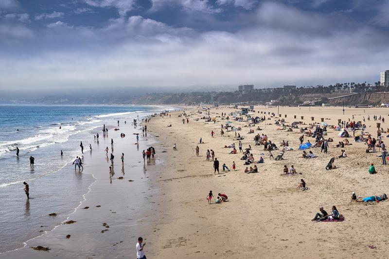 coast, large group of people, nature, holiday, leisure activity, santa monica, beach, sand, group of people, men, architecture, united states, trip, water