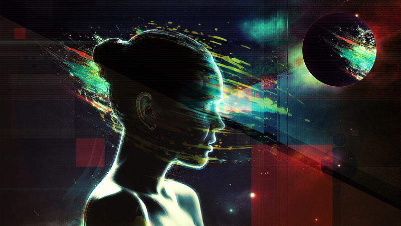 paint splatter, abstract, planet, digital art, 2K, space, women, profile