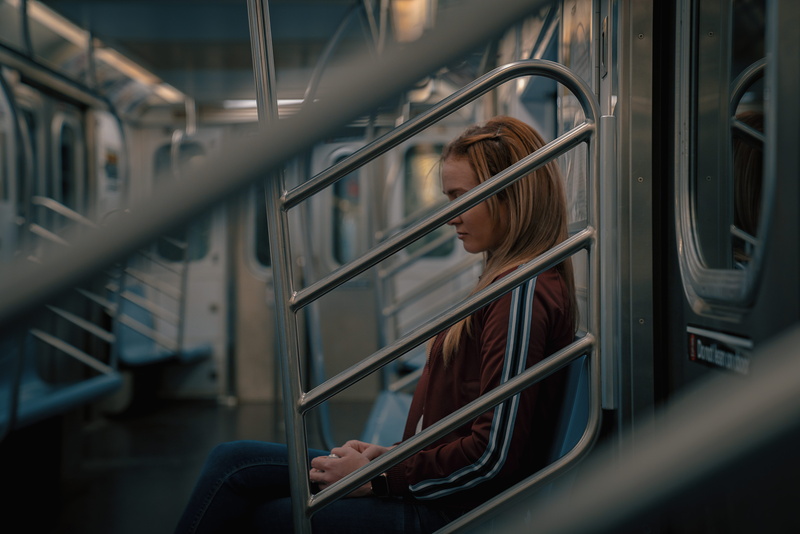 8K, passenger, women, transportation, journey, blonde, window, travel, hairstyle, new york, young, real people, one person, person, nyc, subway, mode of transportation