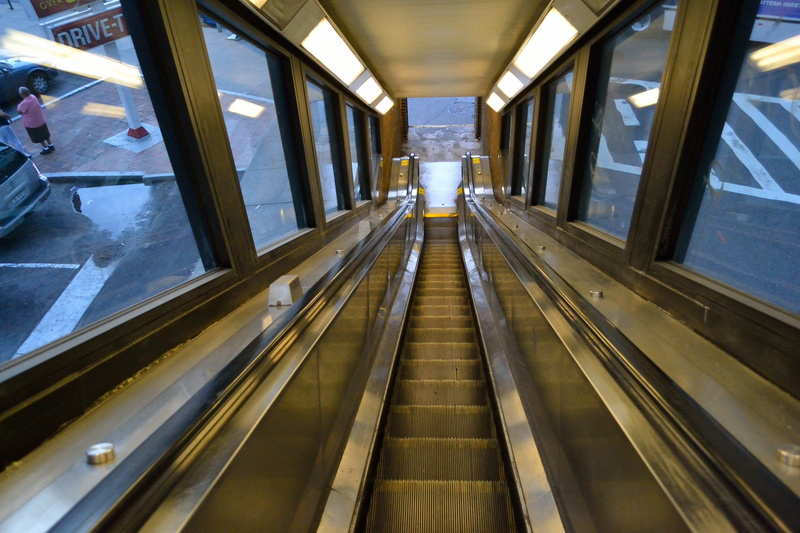 transportation, automatic, pedestrian, 4K, iron, remote, elevated subway platform, platform, glass - material, direction, ride, public, long, escalator