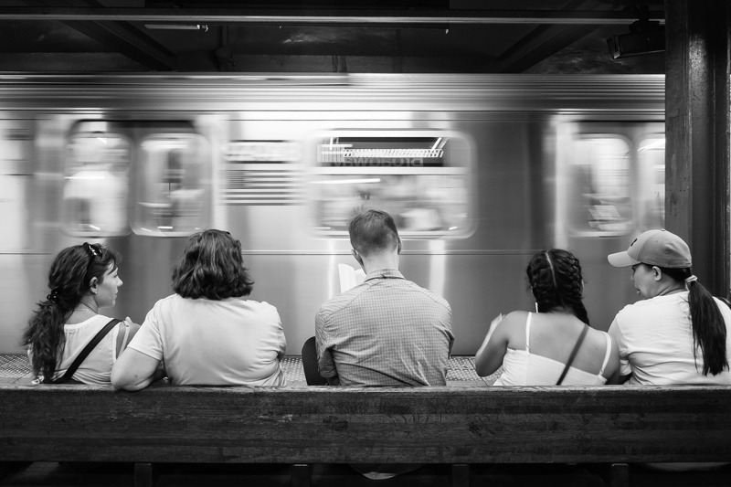 traffic, 2K, stars and stripes, broadway, subway train, new york, train, adults only, waiting, reading, women, rail transportation, medium group of people