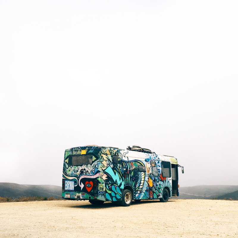 multi colored, bus, multicolored, mode of transportation, motor vehicle, 1080P, sky, design, off-road vehicle, land vehicle, nature, parking, creativity