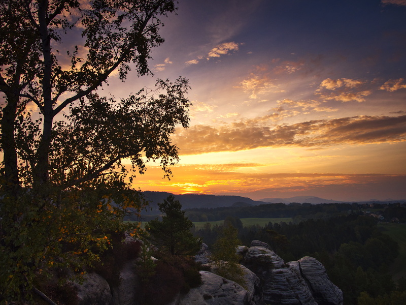 silhouette, saxon switzerland, idyllic, tranquility, 5K, beauty in nature, scenics - nature, non-urban scene, mountain, orange color, outdoors, color