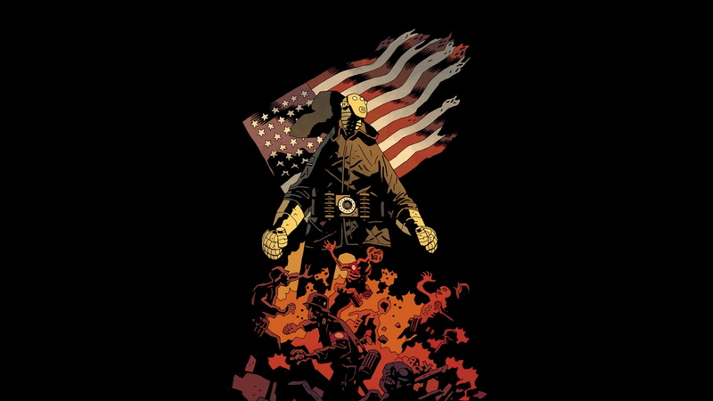 lobster, hellboy, character, black, cartoon/comic, johnson, american, flag, hd, cartoon, 1080P, artwork