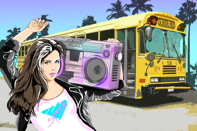 text, women, leisure activity, young women, Retrowave, artwork, art and craft, young adult, arts culture and entertainment, nature, buses, 1080P, land vehicle