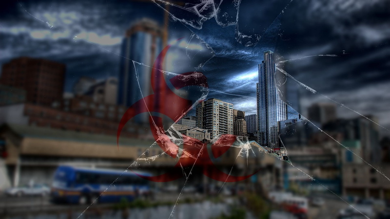 construction industry, day, mode of transportation, glass, 1080P, water, no people, focus on foreground, buses, broken, architecture, close-up, outdoors
