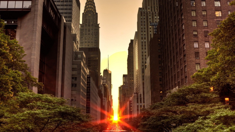 Cityscape, Manhattanhenge, New York City, Manhattan, sunset, 1080P