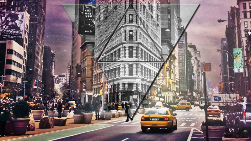 incidental people, sky, motor vehicle, city, transportation, road, street, mode of transportation, stars, yellow taxi, outdoors, purple, office building exterior