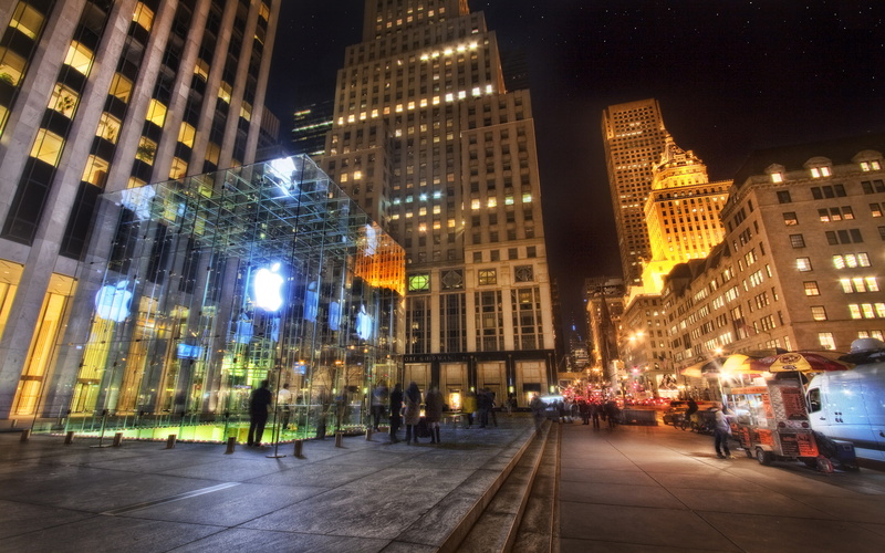 Fifth Avenue, Apple Store, nyc, Manhattan, usa, 2K, new York, night