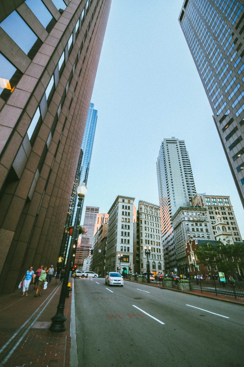 people, day, buildings, new york, boston, newyork, transportation, motor vehicle, skyscrapers, eastcoast, street, tall - high, building exterior, car, busy city