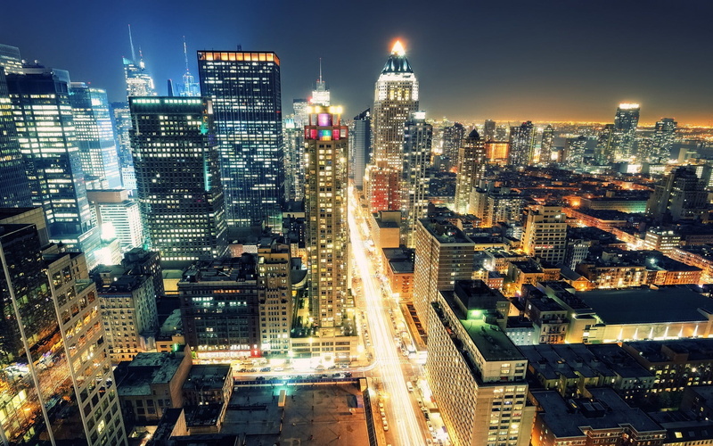 New York City, tall - High, modern, 8th avenue, aerial View, tower, street Light, nyc, 1080P, Night, residential district, road, traffic, city Life, travel