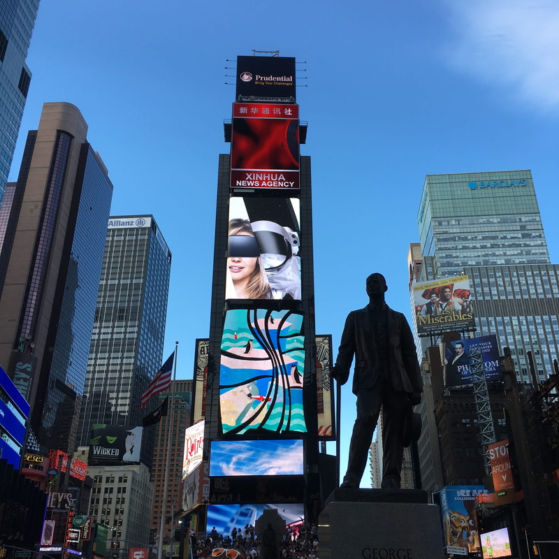 landmark, ny, 2K, art and craft, night, downtown, york, skyscraper, tourism, people, office building exterior, sky, male likeness, famous, outdoors, human representation